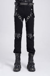 Black Armor Patent Leather Stitching Men's Punk Pants